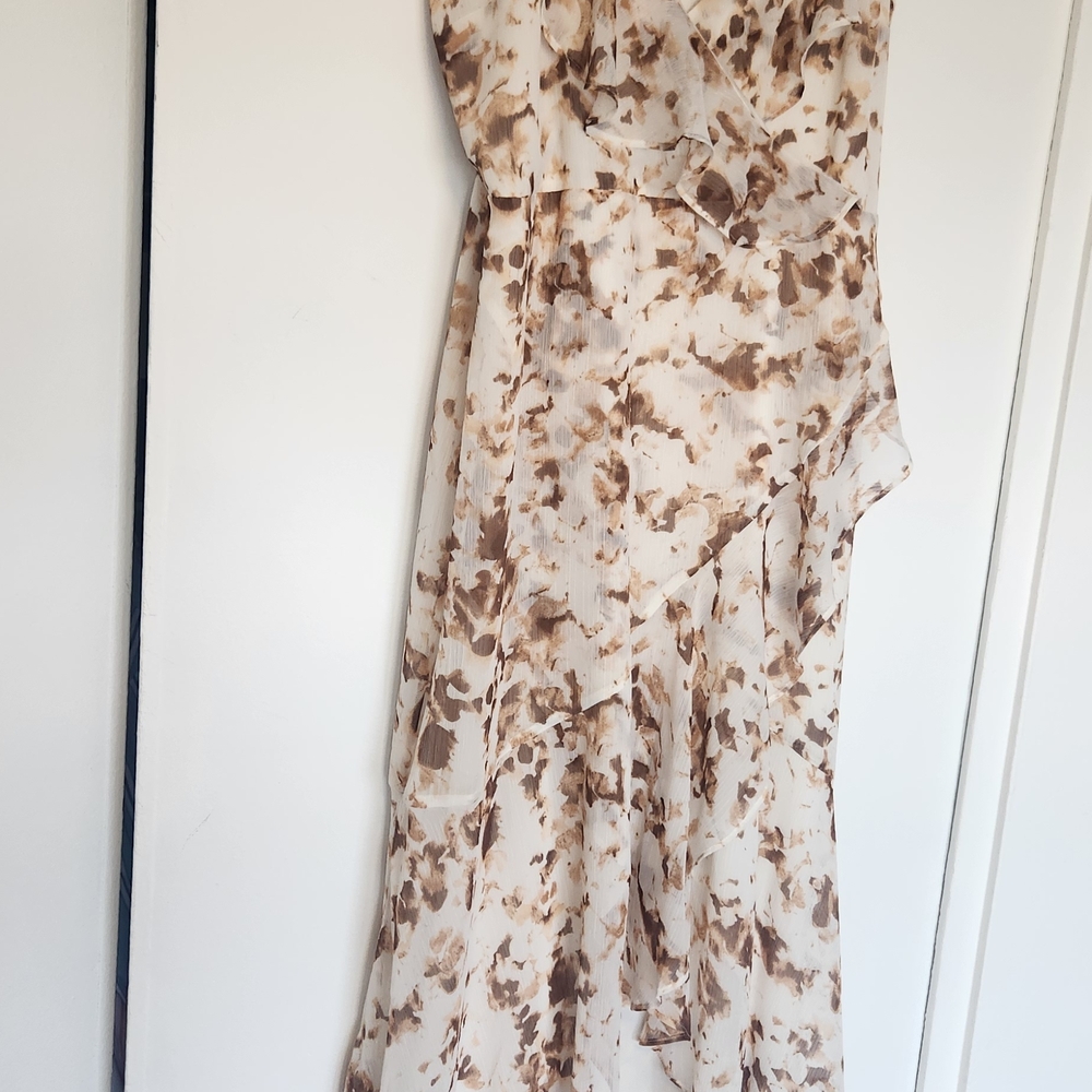 Express Asymmetrical Dress in Cream and Brown